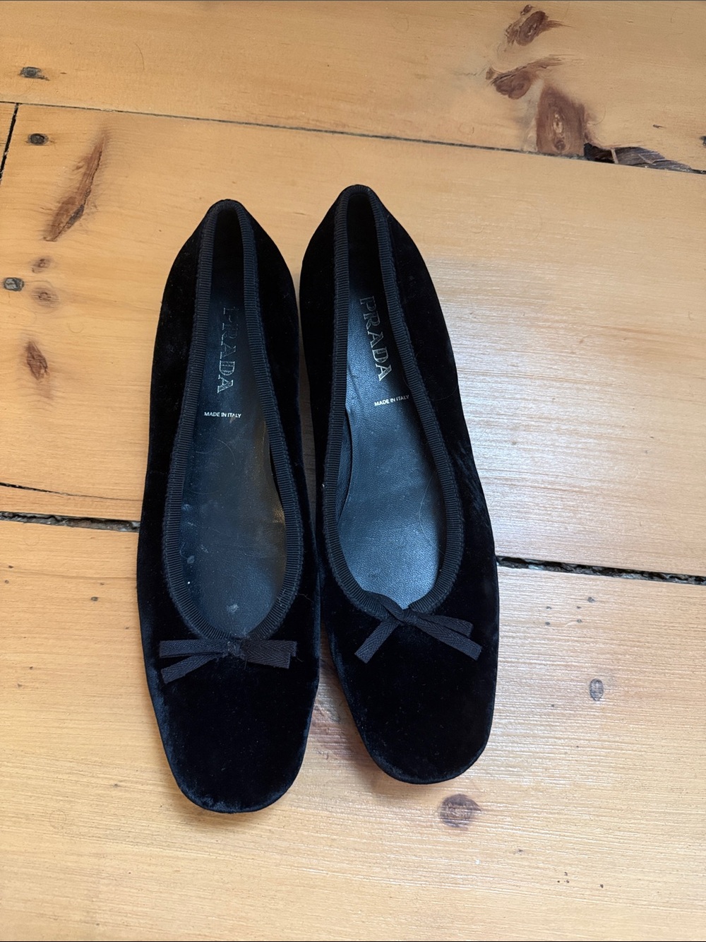 Prada Black Velvet Bow Ballet Flats